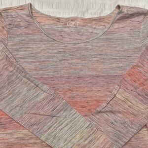 LOFT Pink Space-dyed Scoop Neck Long Sleeve